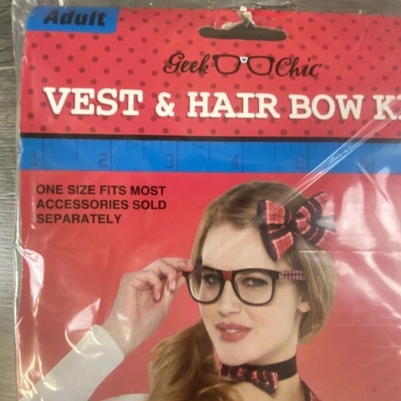 Geek Chic Vest & Hair Bow Set Halloween Costume Cosplay OSFM One Size Fits Most - Picture 3 of 4